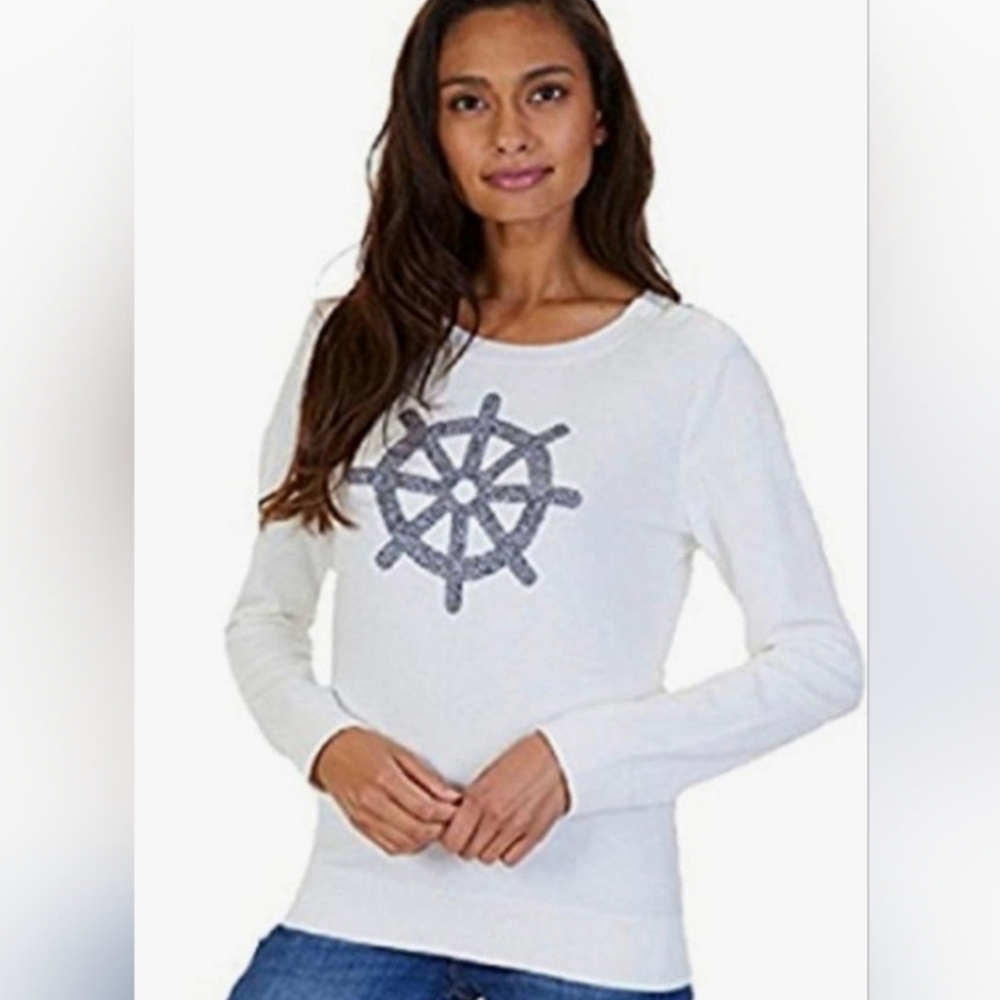 Nautica‎ Sweater Womens Medium Ships Wheel Marshmallo Beach Boat Cover Up M